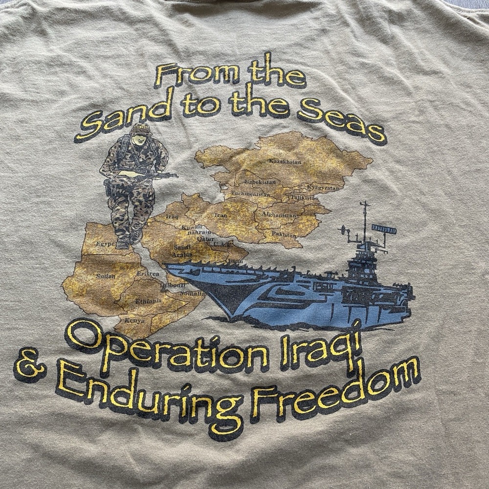 Vintage y2k Military Operation Iraqi Brown Sand T-Shirt Navy Installation Size L - Picture 2 of 8